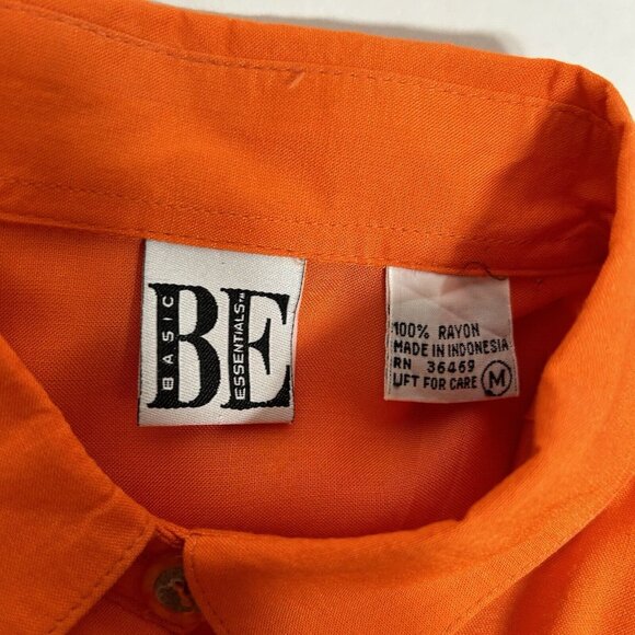 Vtg Basic Essentials Button Down Shirt Top Short Sleeve Orange Sz M Pocket Flaw - Picture 3 of 5